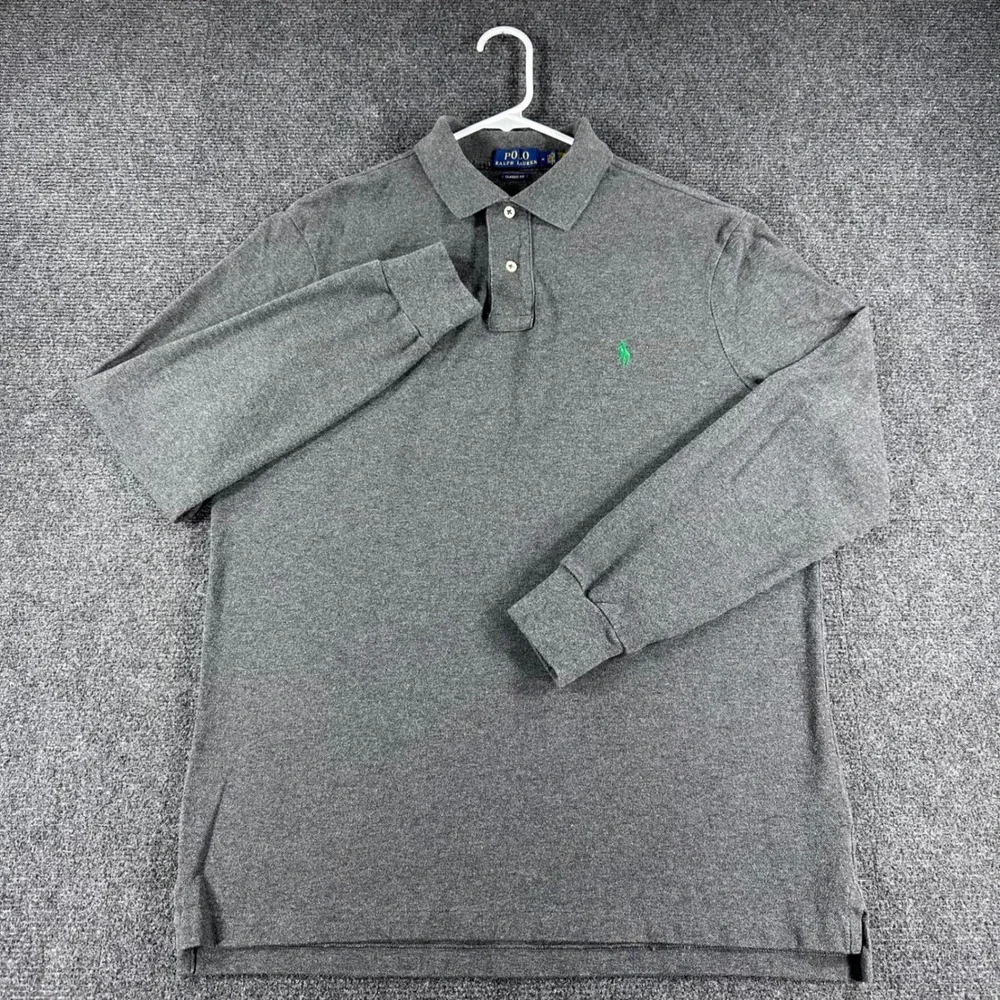 Polo Ralph Lauren Polo Shirt Mens M Medium Grey Long Sleeve Classic Fit Pony